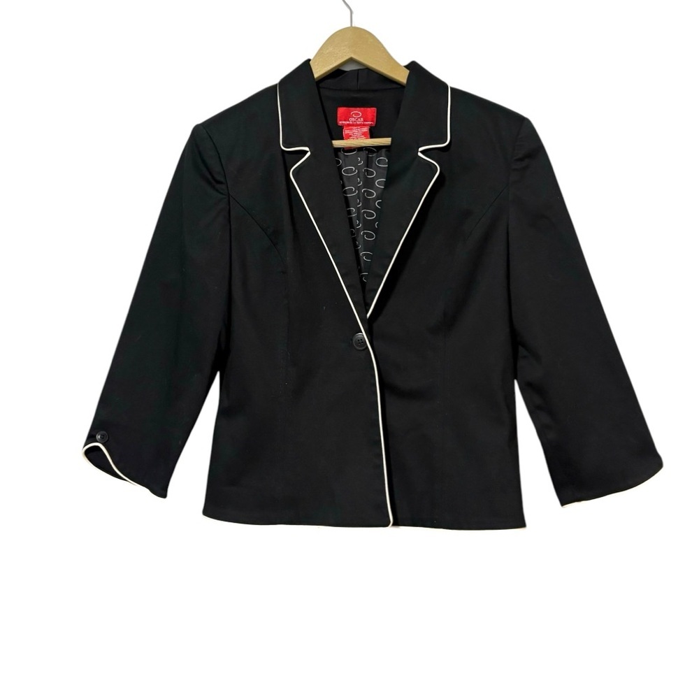 Oscar De La Renta Women’s Black One Button Blazer Sz 8 Business Preppy Designer